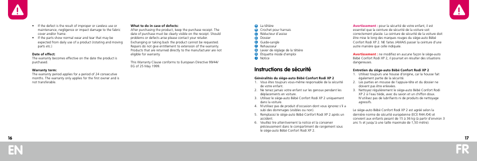 Fr en, Instructions de sécurité | Bebe Confort Rodi XP User Manual | Page 9 / 33