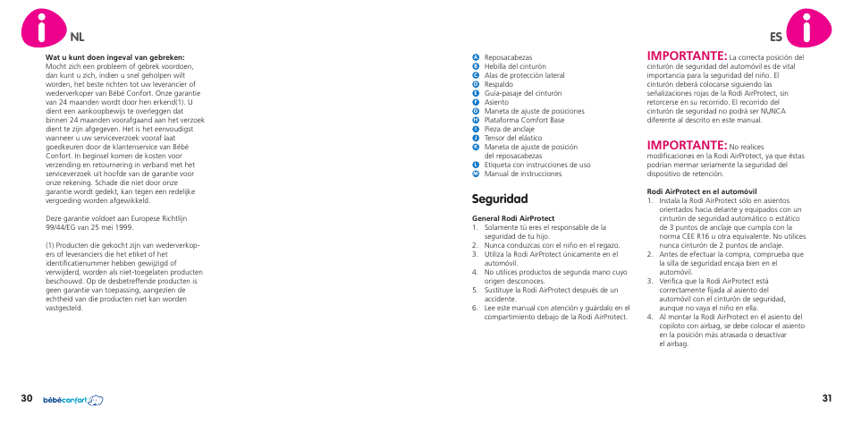 Seguridad, Importante, Nl es | Bebe Confort Rodi AirProtect User Manual | Page 16 / 34