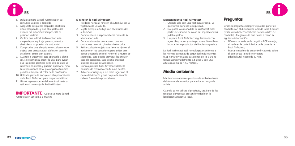 Importante, Medio ambiente, Preguntas | Bebe Confort Rodi AirProtect User Manual | Page 17 / 34