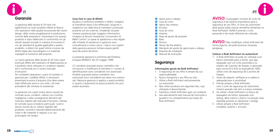 Segurança, Aviso, Garanzia | It pt | Bebe Confort Rodi AirProtect User Manual | Page 20 / 34