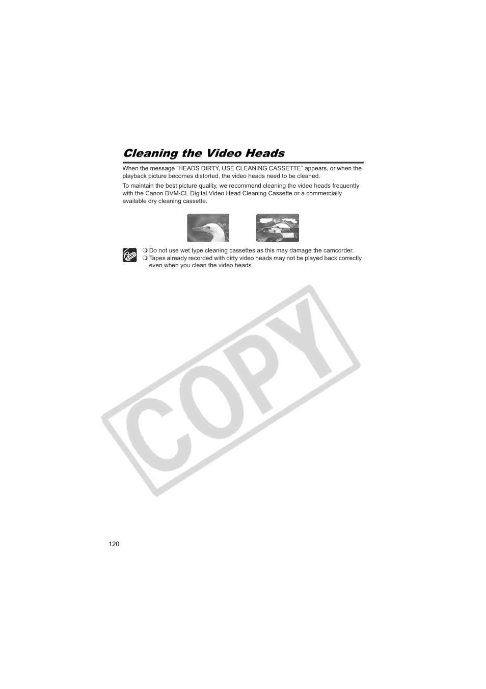 Cleaning the video heads | Canon Elura 100 User Manual | Page 120 / 132