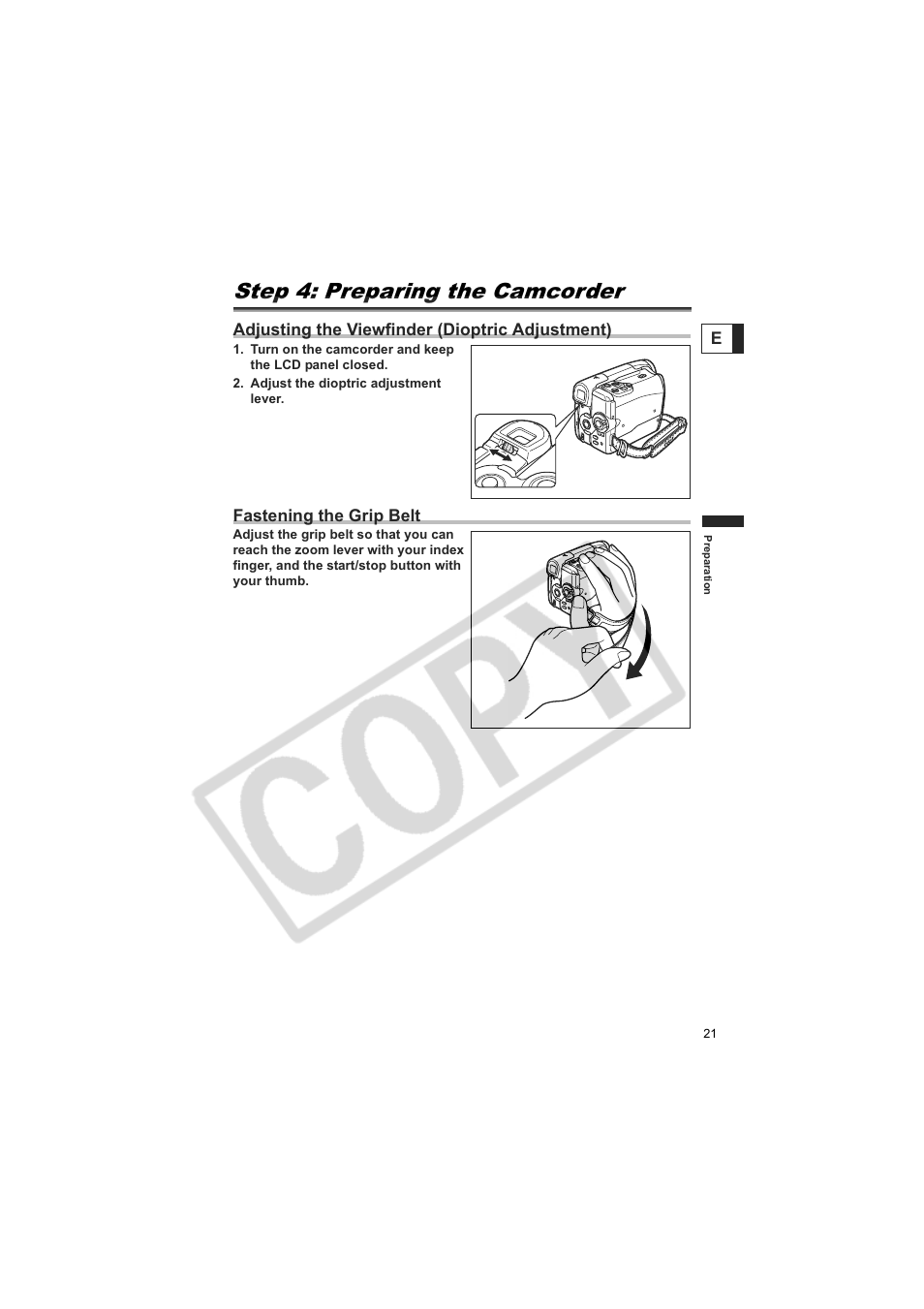 Step 4: preparing the camcorder | Canon Elura 100 User Manual | Page 21 / 132