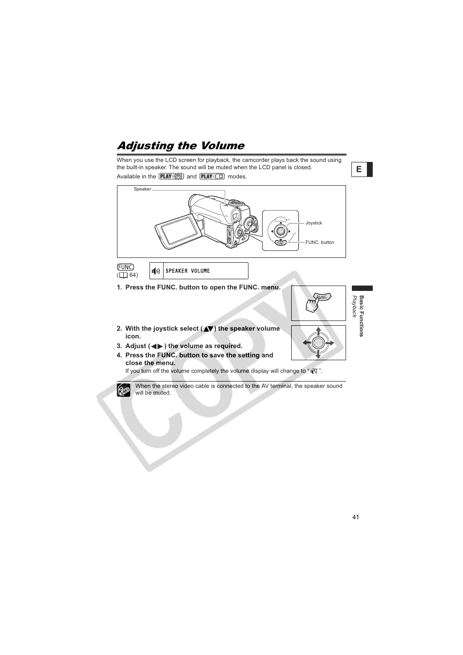 Adjusting the volume | Canon Elura 100 User Manual | Page 41 / 132