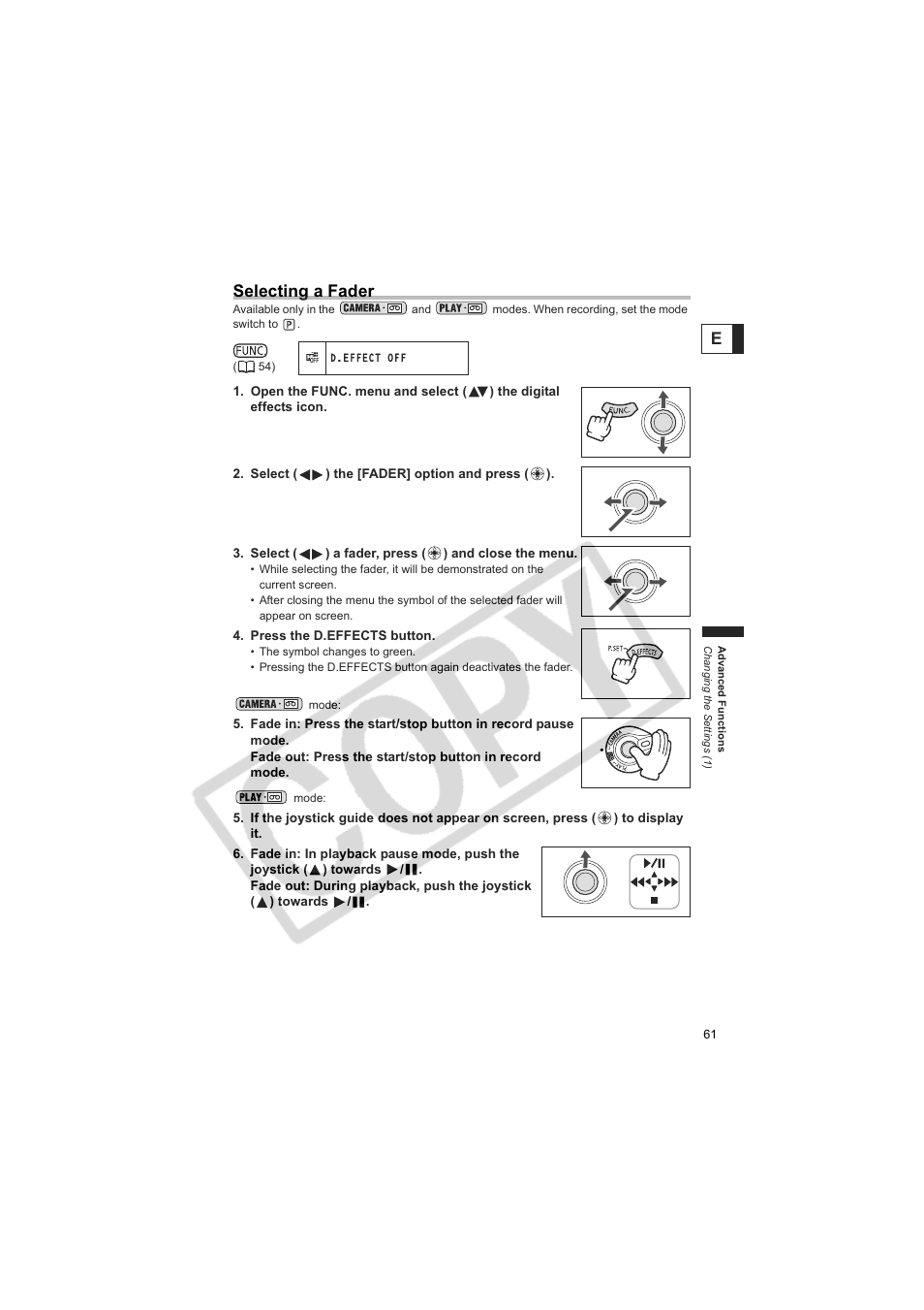 Eselecting a fader | Canon Elura 100 User Manual | Page 61 / 132