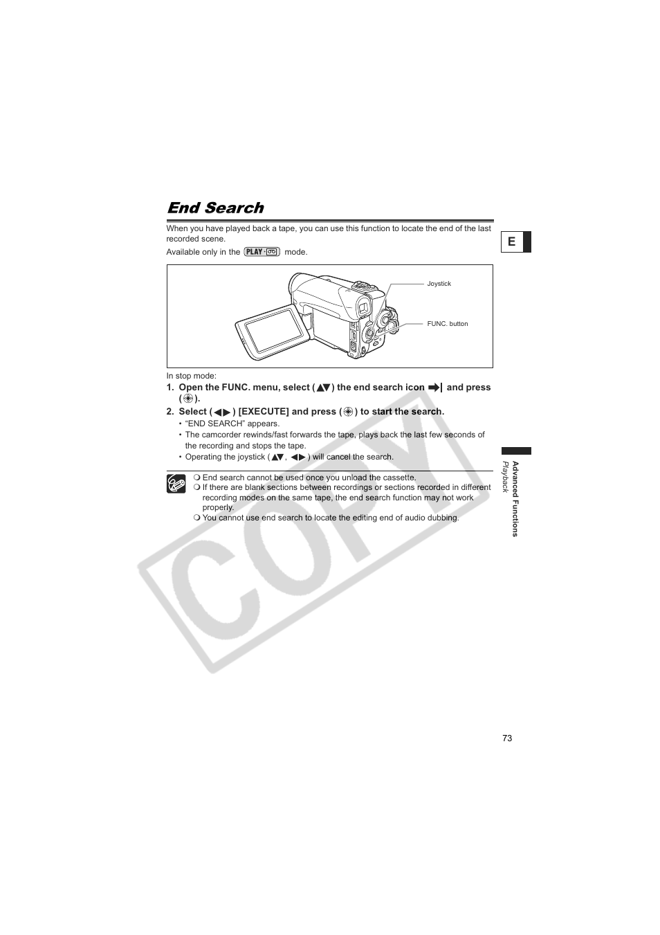 End search | Canon Elura 100 User Manual | Page 73 / 132