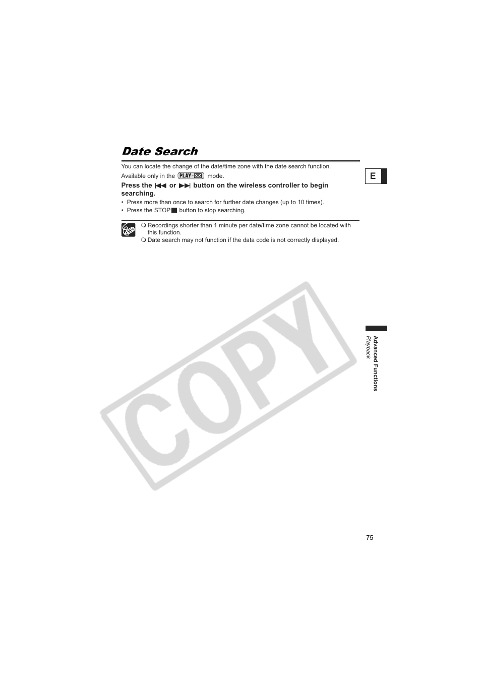 Date search | Canon Elura 100 User Manual | Page 75 / 132