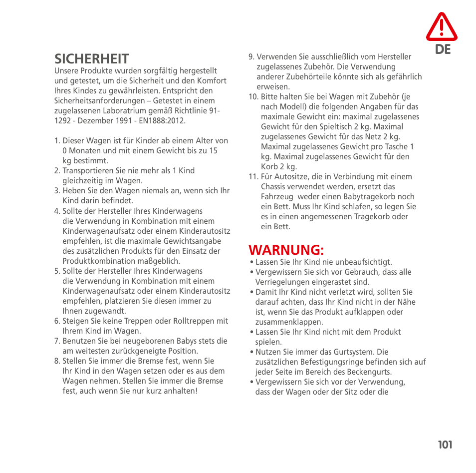 De sicherheit, Warnung | Bebe Confort Loola 3 User Manual | Page 101 / 136