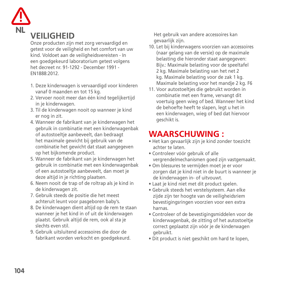 Nl veiligheid, Waarschuwing | Bebe Confort Loola 3 User Manual | Page 104 / 136