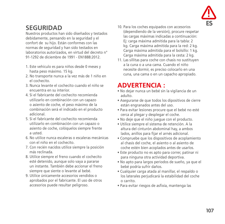 Es seguridad, Advertencia | Bebe Confort Loola 3 User Manual | Page 107 / 136