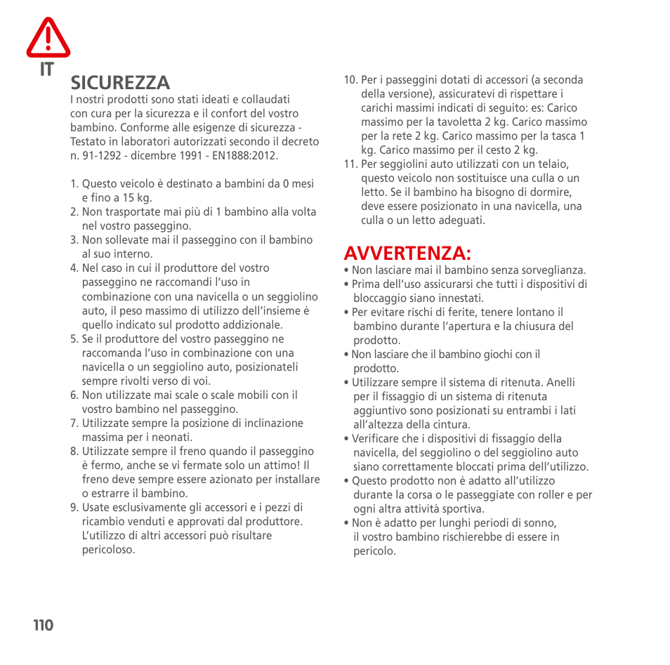 It sicurezza, Avvertenza | Bebe Confort Loola 3 User Manual | Page 110 / 136