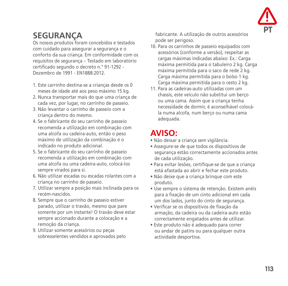 Pt segurança, Aviso | Bebe Confort Loola 3 User Manual | Page 113 / 136