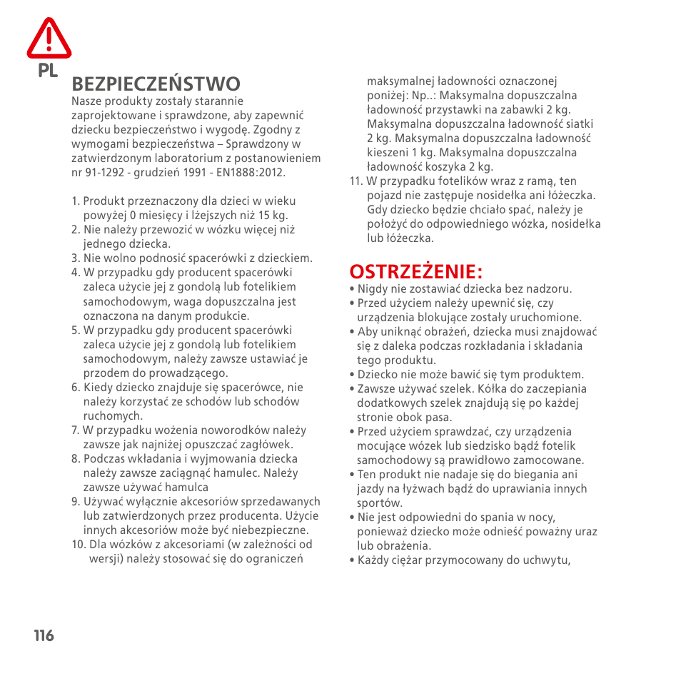 Pl bezpieczeństwo, Ostrzeżenie | Bebe Confort Loola 3 User Manual | Page 116 / 136
