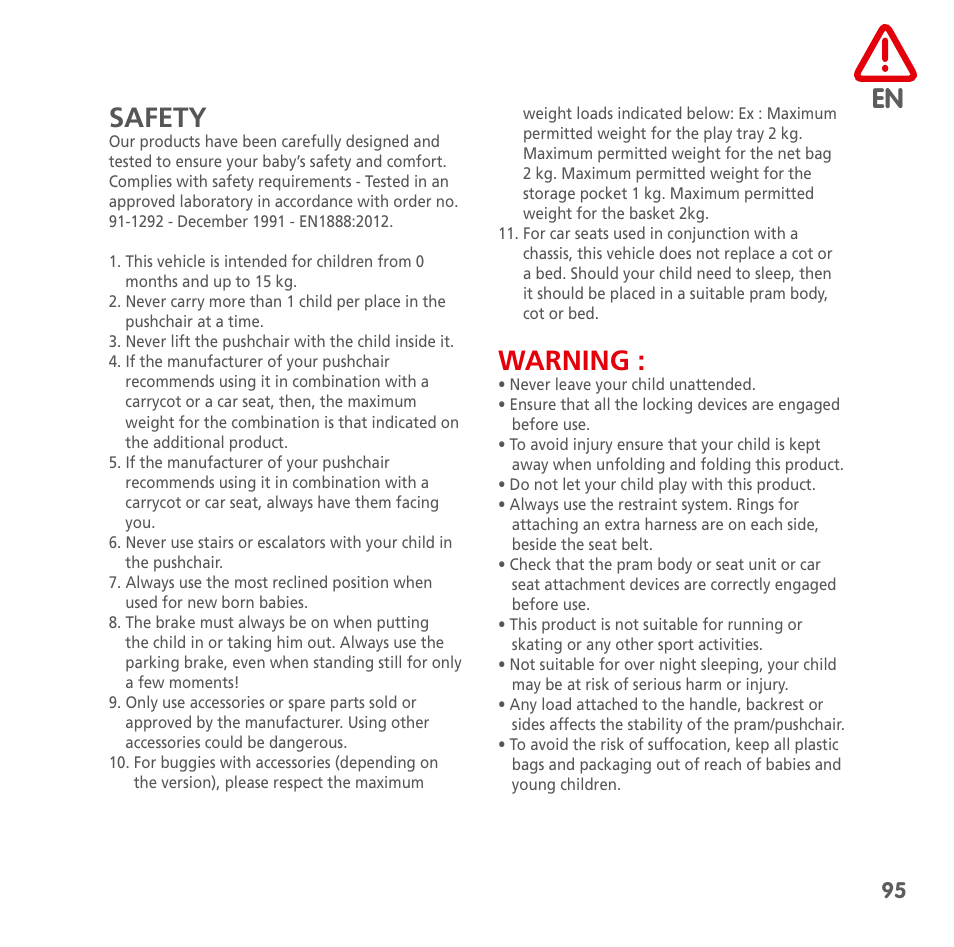En safety, Warning | Bebe Confort Loola 3 User Manual | Page 95 / 136