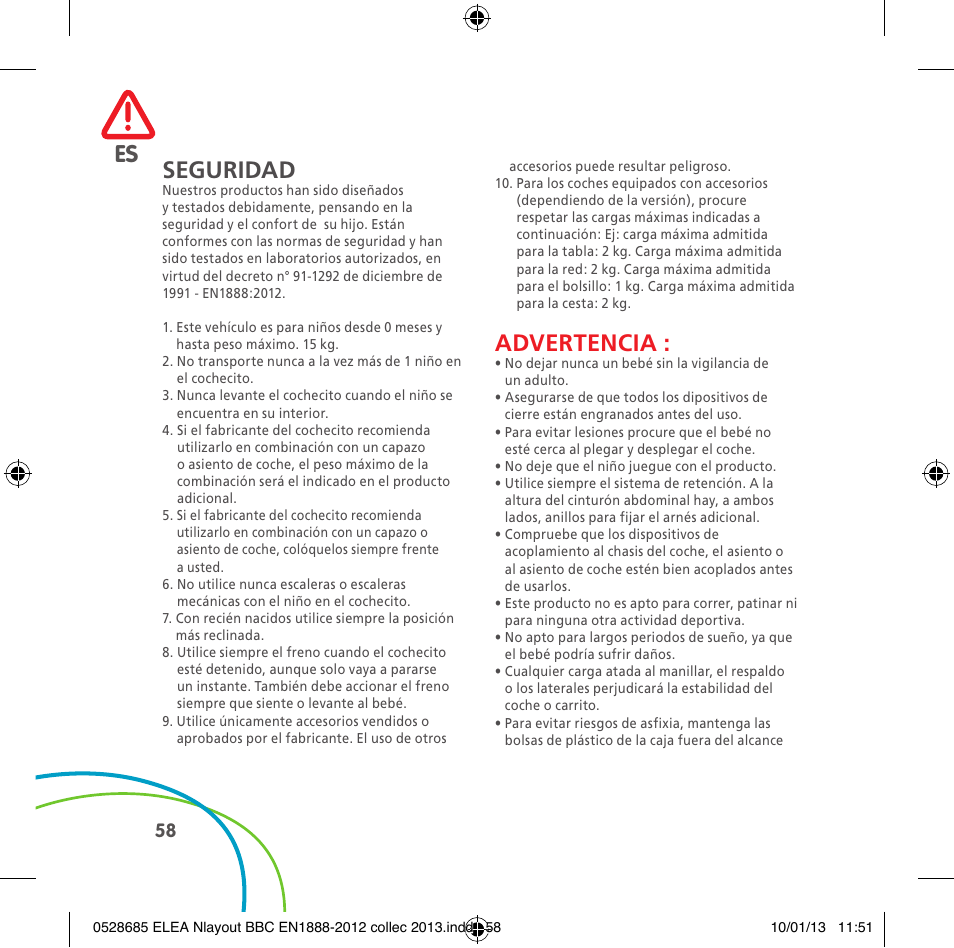 Es seguridad, Advertencia | Bebe Confort Elea v.2 User Manual | Page 58 / 92