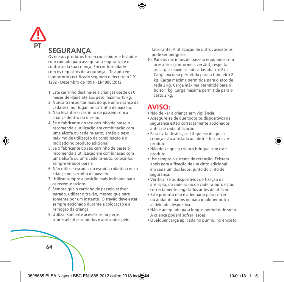 Pt segurança, Aviso | Bebe Confort Elea v.2 User Manual | Page 64 / 92