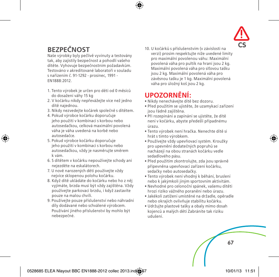 Cs bezpečnost, Upozornění | Bebe Confort Elea v.2 User Manual | Page 67 / 92