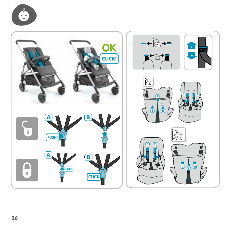 Ab a b, Click, Push | Bebe Confort Streety 3 User Manual | Page 26 / 88