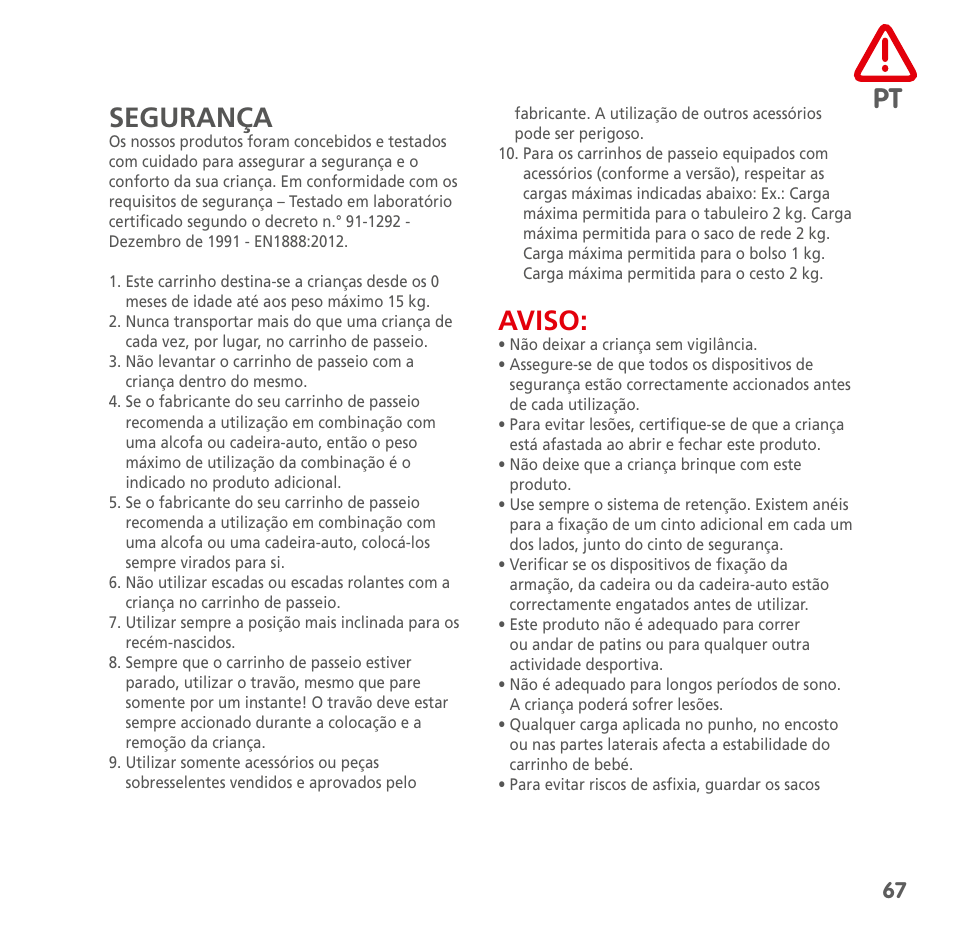 Pt segurança, Aviso | Bebe Confort Streety 3 User Manual | Page 67 / 88