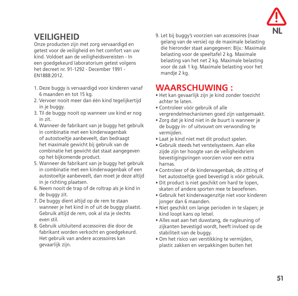 Nl veiligheid, Waarschuwing | Bebe Confort High Trek User Manual | Page 51 / 84