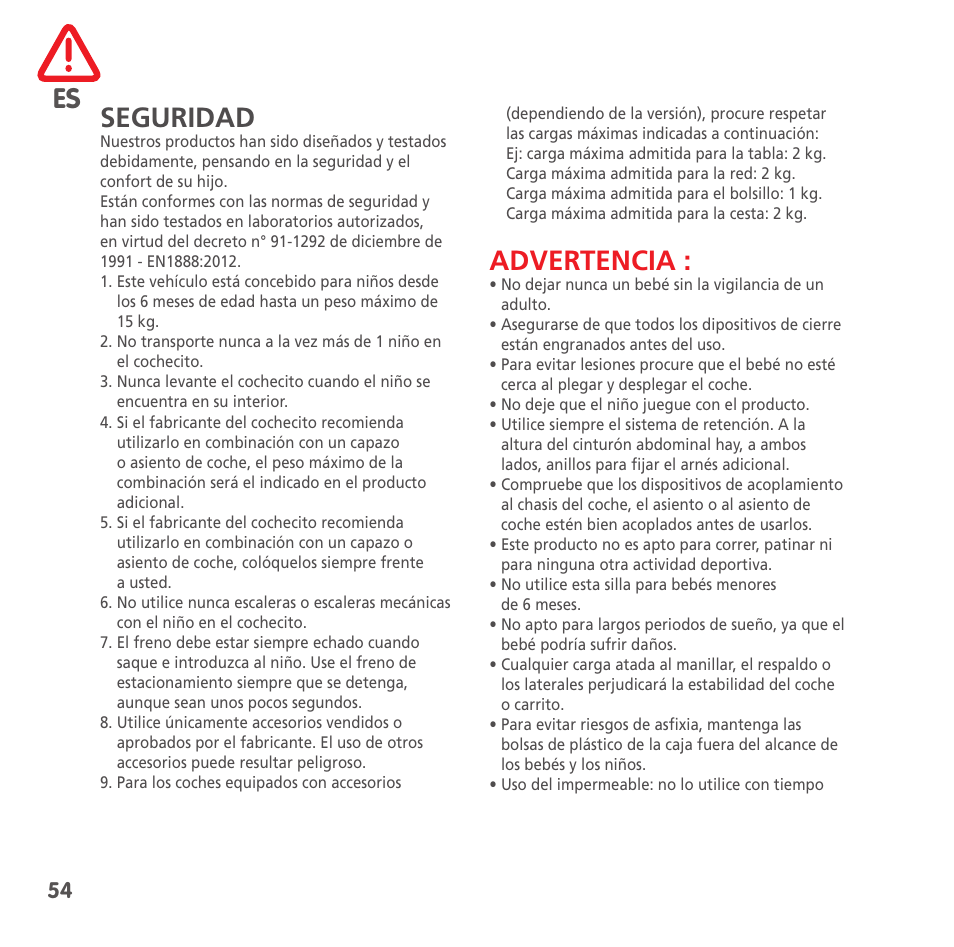 Es seguridad, Advertencia | Bebe Confort High Trek User Manual | Page 54 / 84