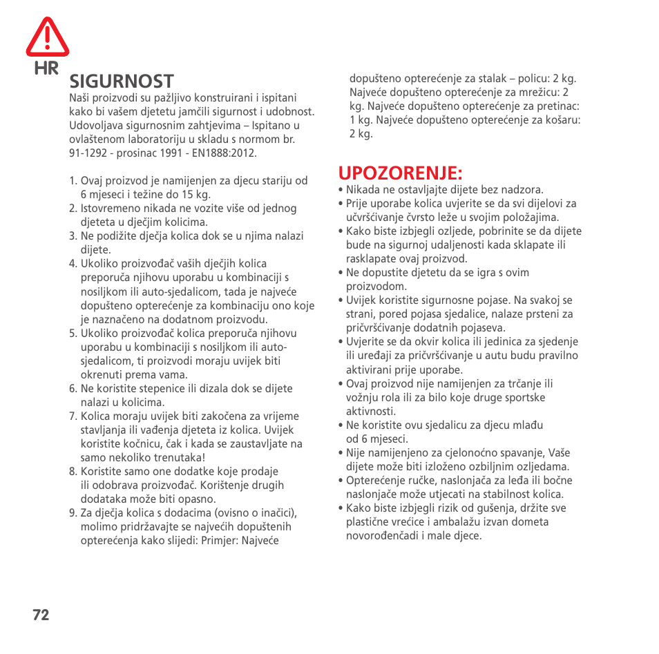 Hr sigurnost, Upozorenje | Bebe Confort High Trek User Manual | Page 72 / 84