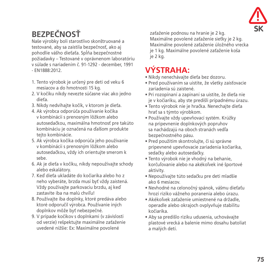 Sk bezpečnosť, Výstraha | Bebe Confort High Trek User Manual | Page 75 / 84
