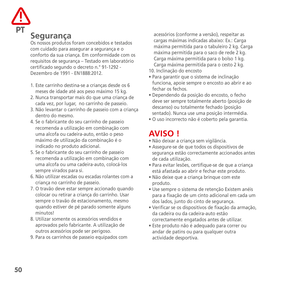 Pt segurança, Aviso | Bebe Confort Noa User Manual | Page 50 / 72