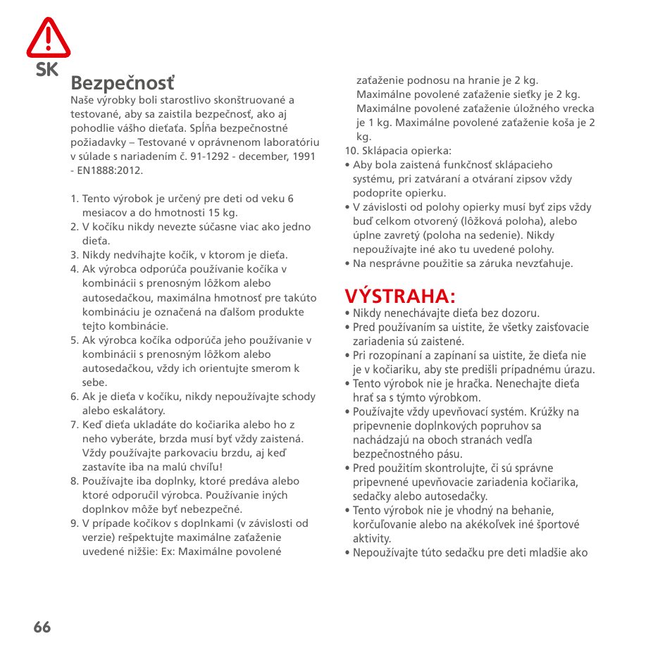 Sk bezpečnosť, Výstraha | Bebe Confort Noa User Manual | Page 66 / 72