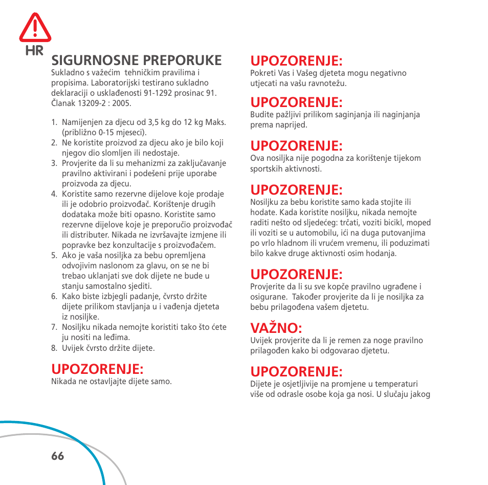 Sigurnosne preporuke, Upozorenje, Važno | Bebe Confort Easia User Manual | Page 66 / 76