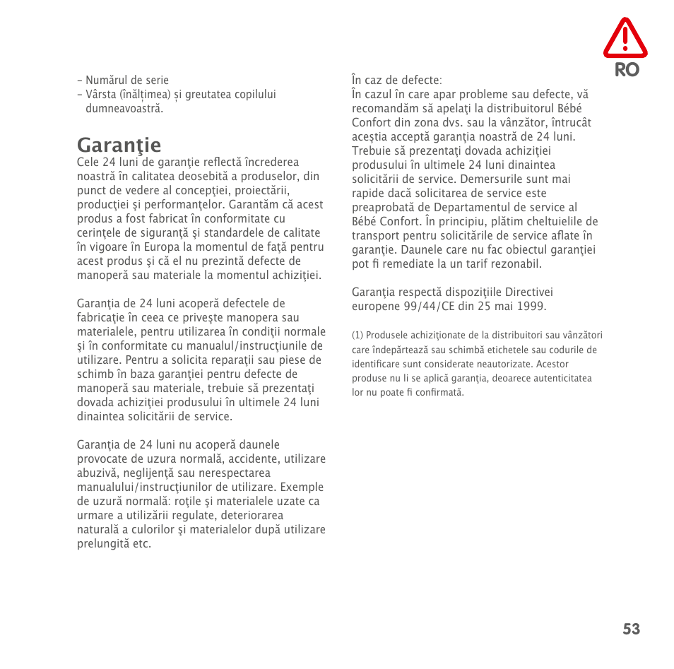 Garanţie | Bebe Confort Kaleo User Manual | Page 53 / 56