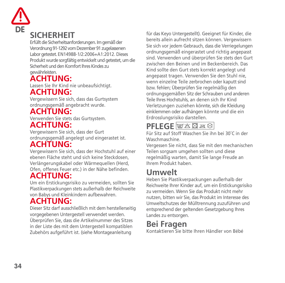 Bebe Confort Keyo seat User Manual | Page 34 / 56