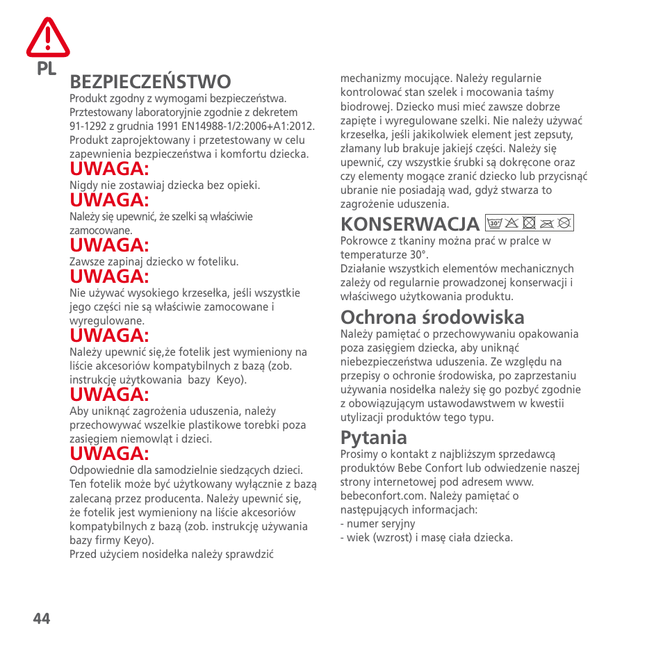 Bebe Confort Keyo seat User Manual | Page 44 / 56
