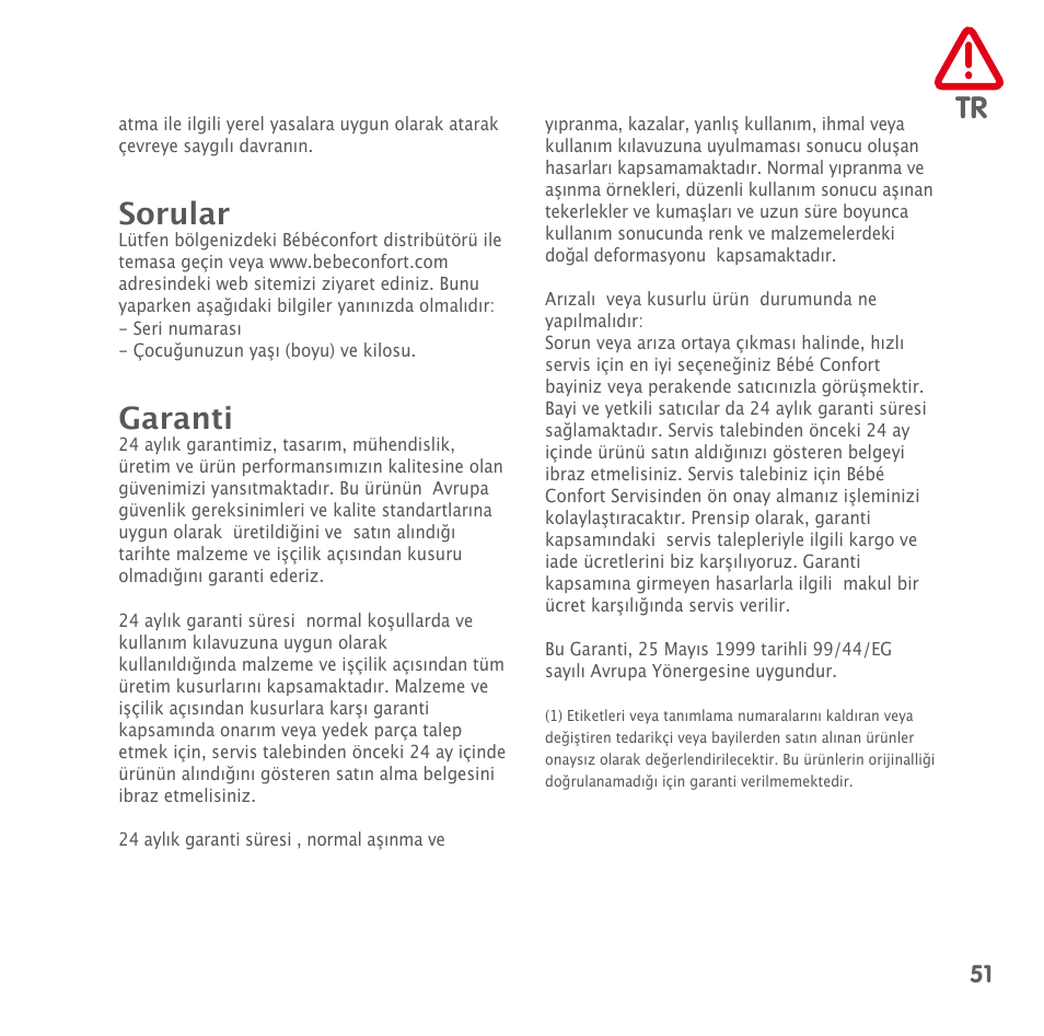 Sorular, Garanti | Bebe Confort Keyo seat User Manual | Page 51 / 56