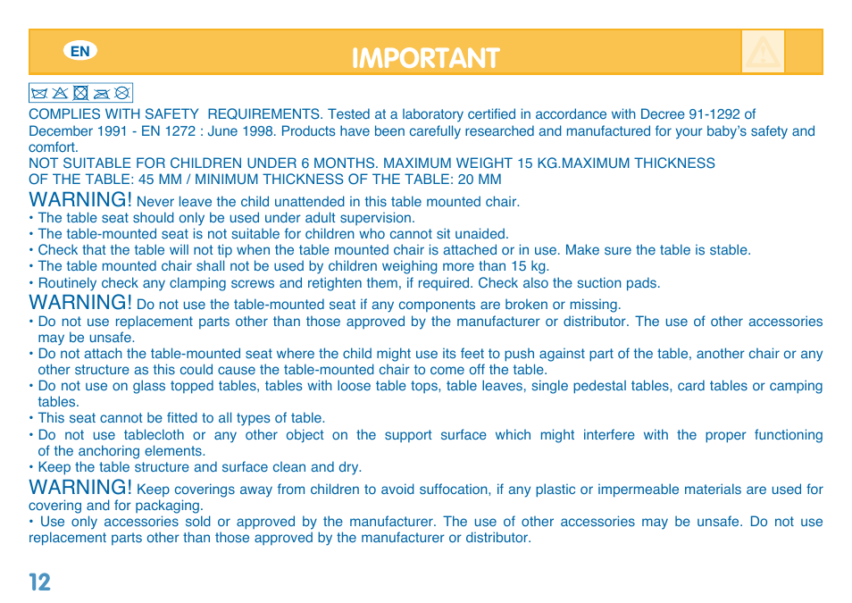 Important, Warning | Bebe Confort Reflex User Manual | Page 12 / 28