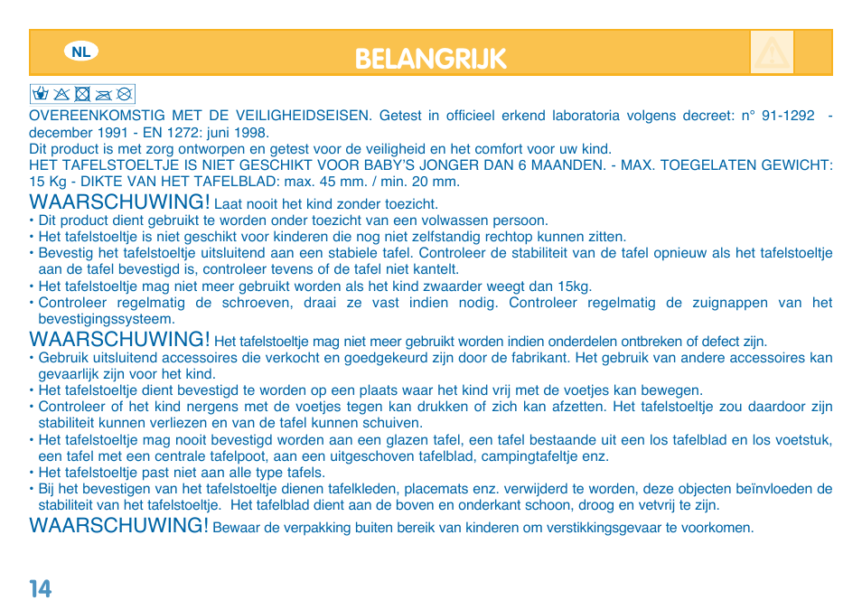 Belangrijk, Waarschuwing | Bebe Confort Reflex User Manual | Page 14 / 28