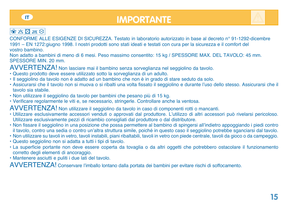 Importante, Avvertenza | Bebe Confort Reflex User Manual | Page 15 / 28