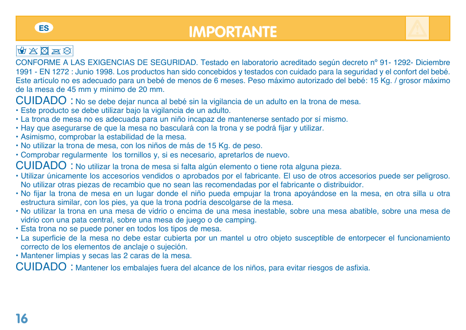 Importante, Cuidado | Bebe Confort Reflex User Manual | Page 16 / 28