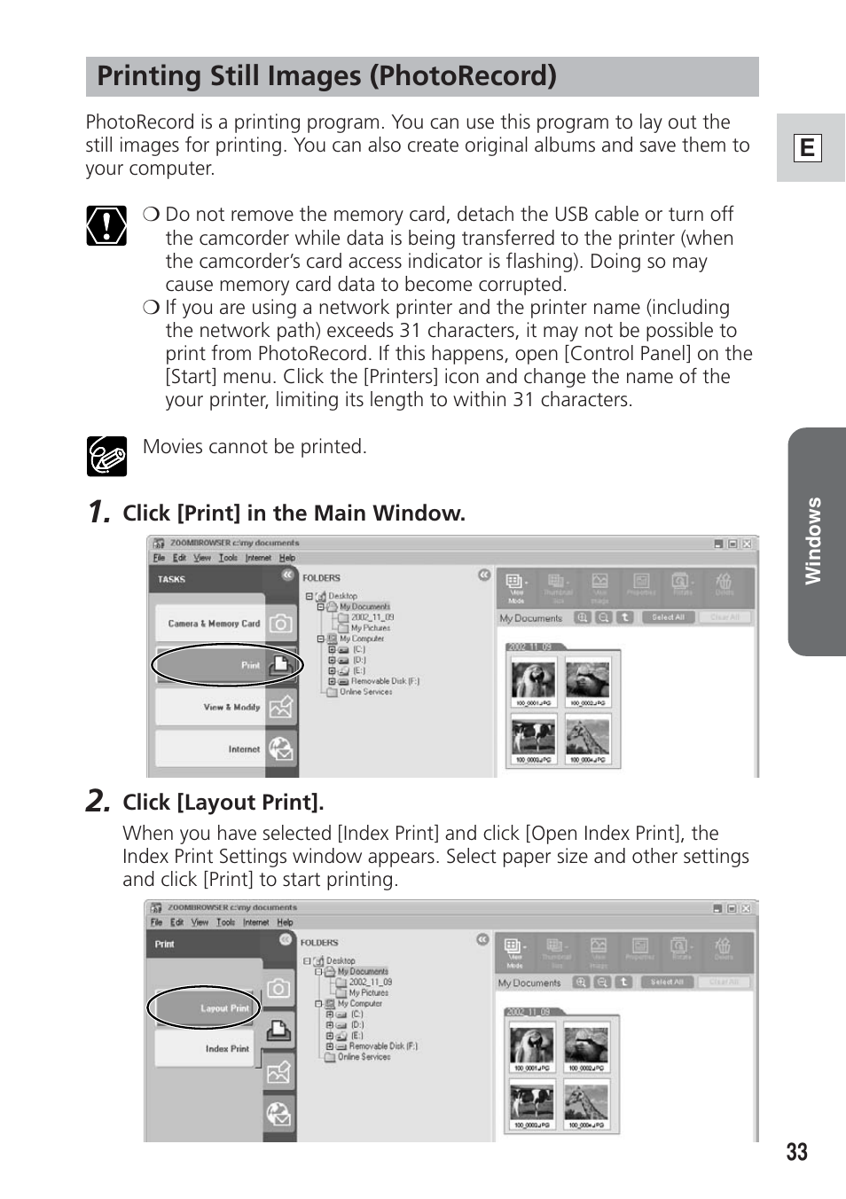 Printing still images (photorecord) | Canon DIM-521A User Manual | Page 33 / 100