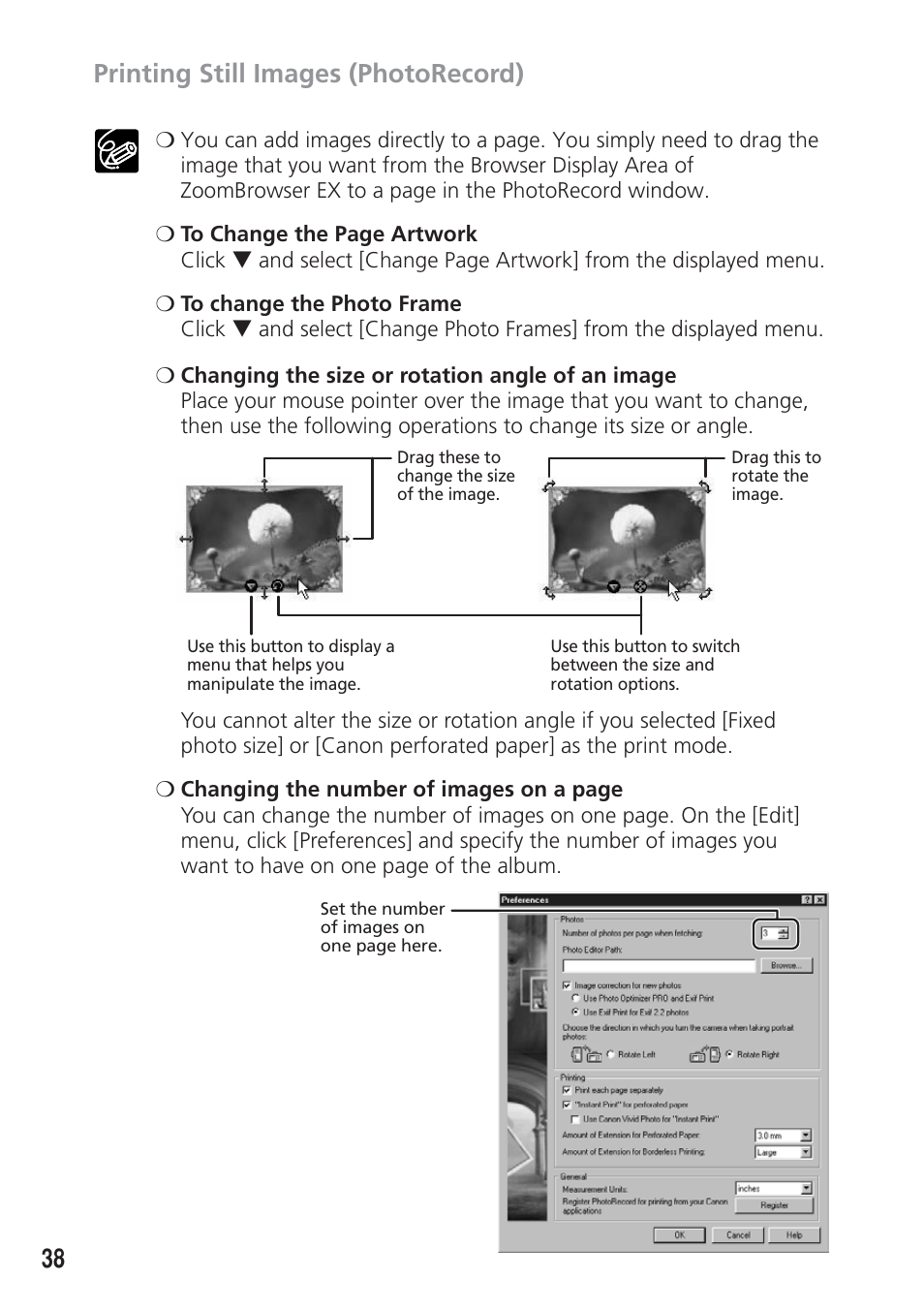 38 printing still images (photorecord) | Canon DIM-521A User Manual | Page 38 / 100