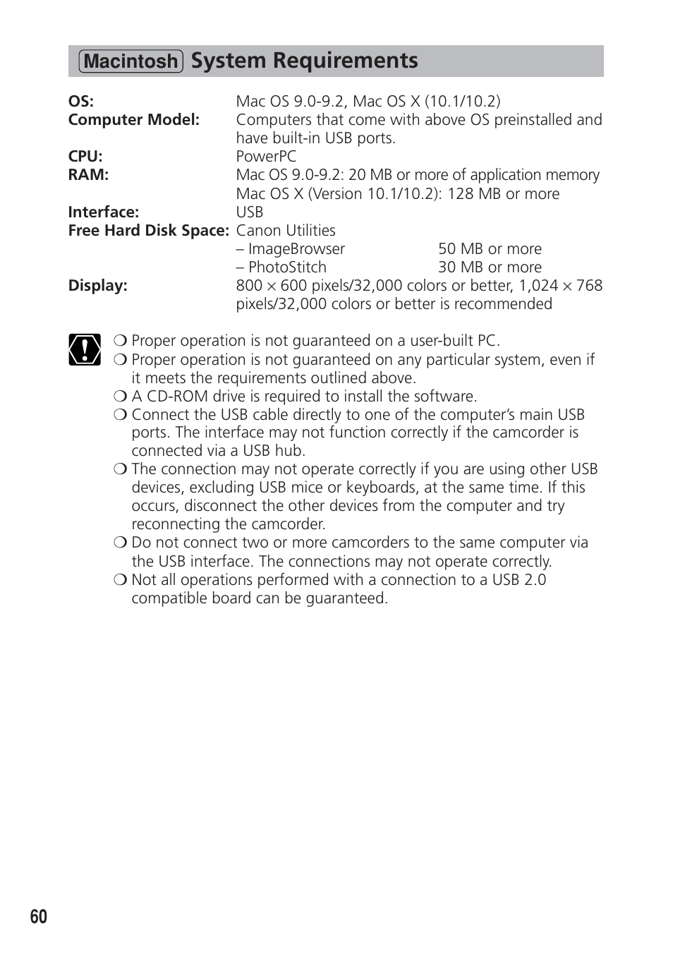 System requirements, 60 macintosh | Canon DIM-521A User Manual | Page 60 / 100