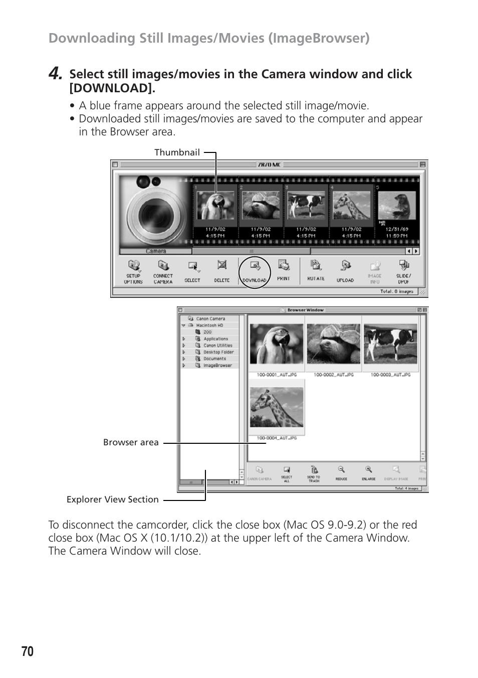 70 downloading still images/movies (imagebrowser) | Canon DIM-521A User Manual | Page 70 / 100