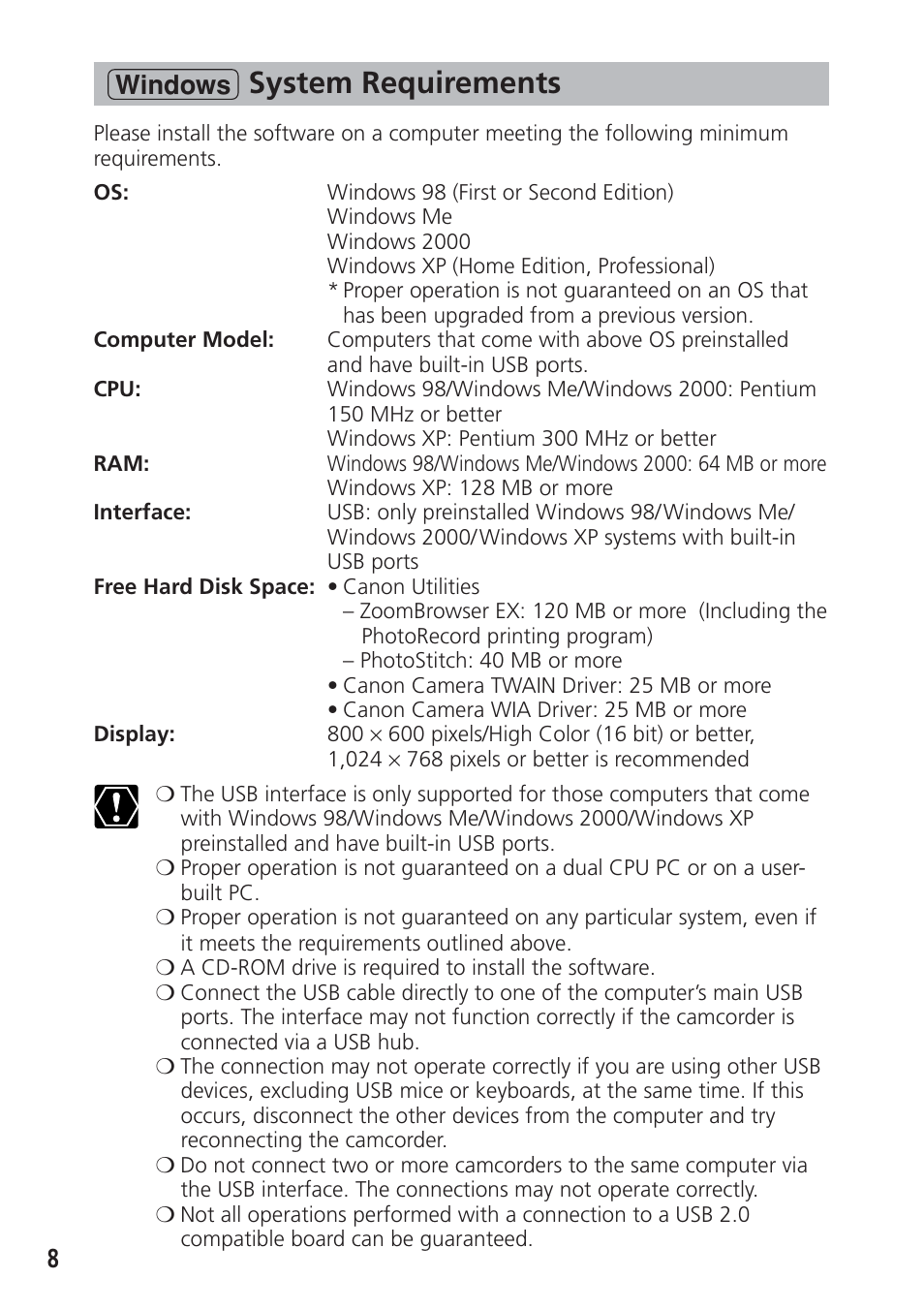 System requirements, 8windows | Canon DIM-521A User Manual | Page 8 / 100