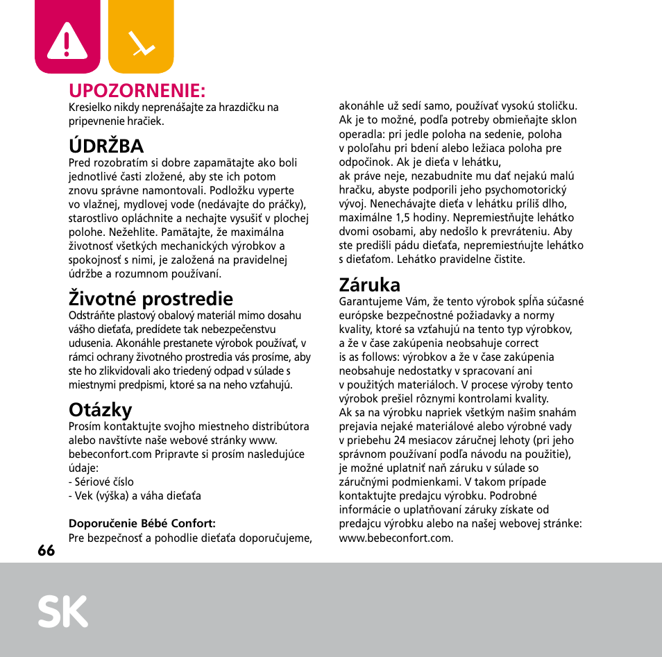 Bebe Confort Keyo bouncer User Manual | Page 66 / 72