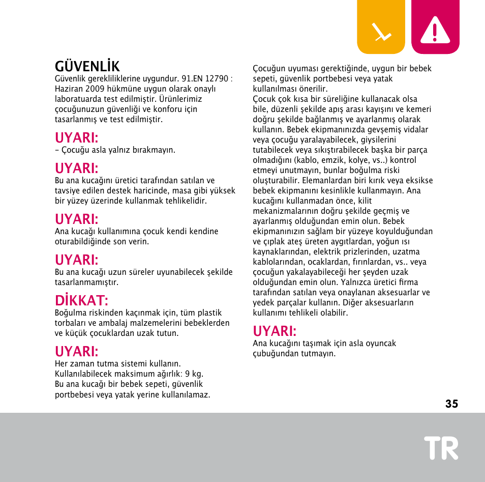 Güvenlik, Uyari, Dikkat | Bebe Confort Keyo bouncer User Manual | Page 35 / 72