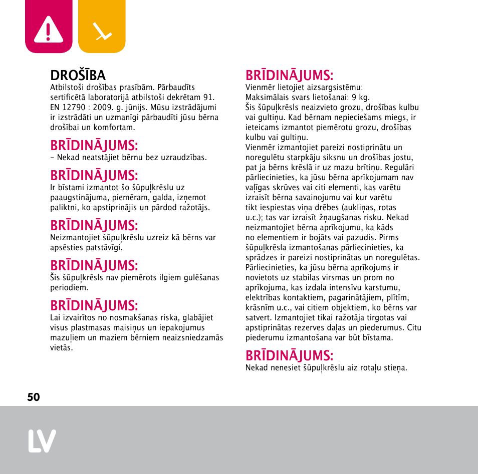 Drošība, Brīdinājums | Bebe Confort Keyo bouncer User Manual | Page 50 / 72