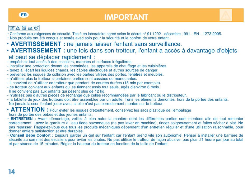 Important, Attention | Bebe Confort Balancelle User Manual | Page 14 / 28