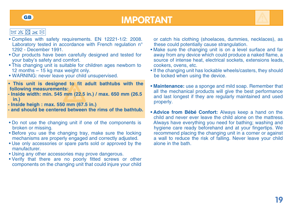 Important | Bebe Confort Duo Amplitude User Manual | Page 19 / 32