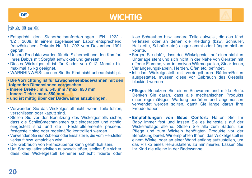 Wichtig | Bebe Confort Duo Amplitude User Manual | Page 20 / 32