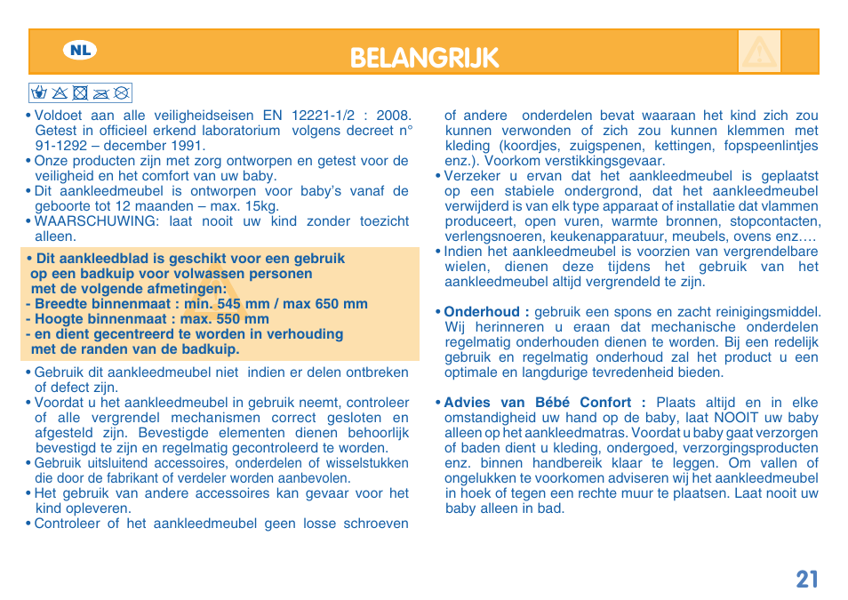 Belangrijk | Bebe Confort Duo Amplitude User Manual | Page 21 / 32