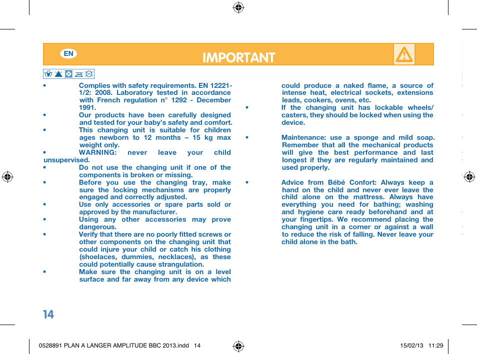 Important | Bebe Confort Amplitude changing mat User Manual | Page 14 / 28